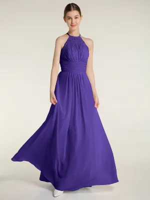 Halter Chiffon And Lace Long Dresses Regency