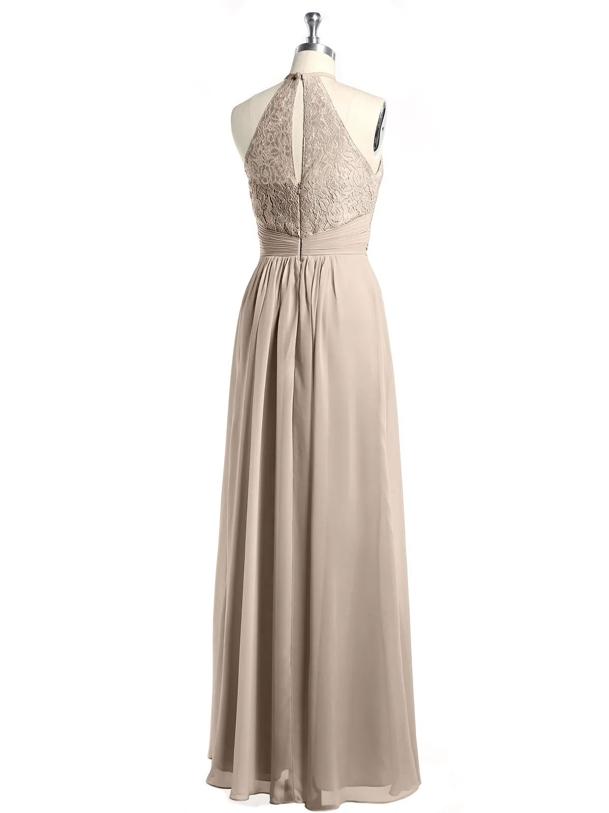 Halter Chiffon And Lace Long Dresses Taupe Plus Size