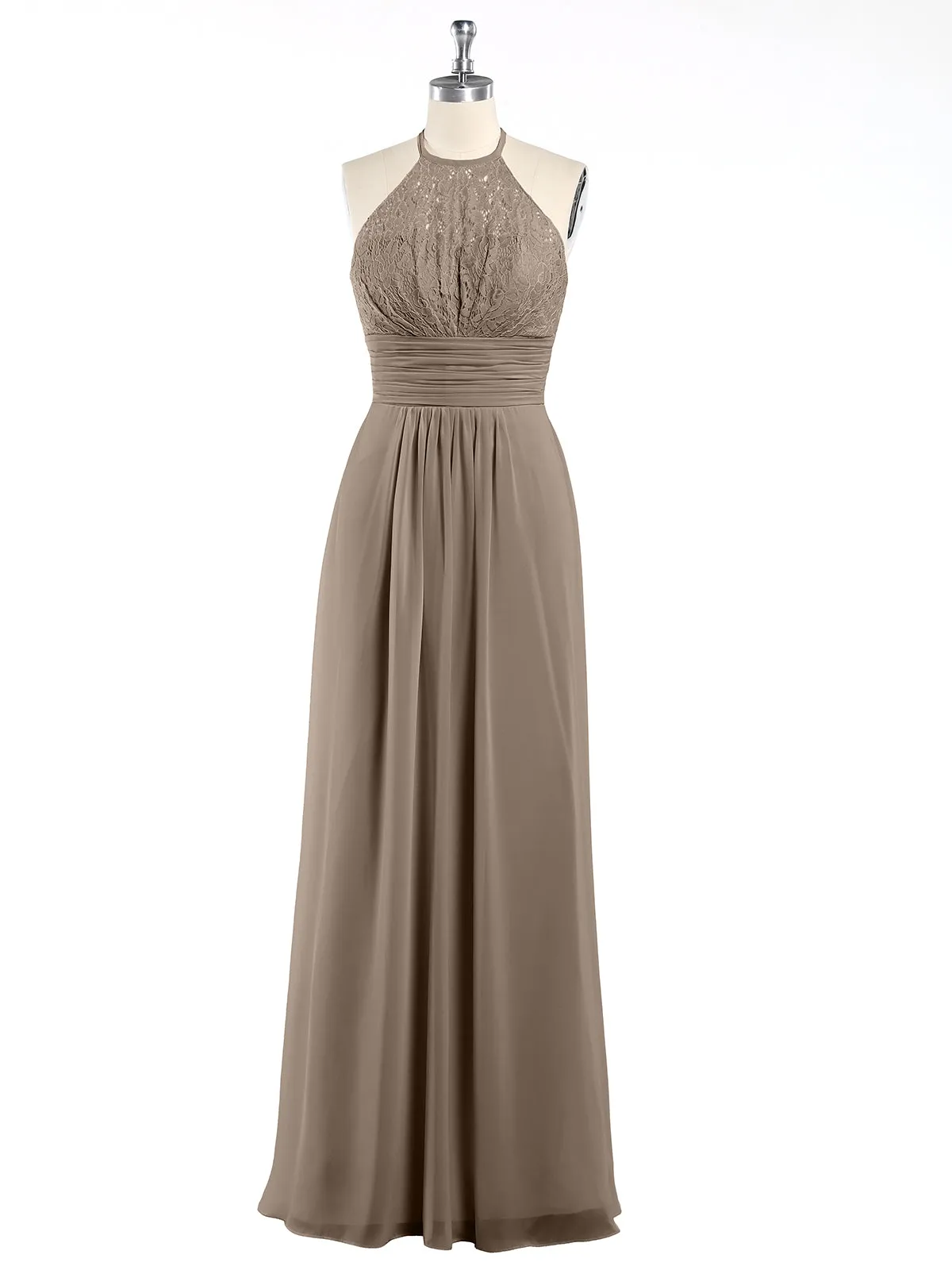 Halter Chiffon And Lace Long Dresses Taupe Plus Size