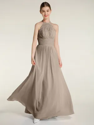 Halter Chiffon And Lace Long Dresses Taupe Plus Size