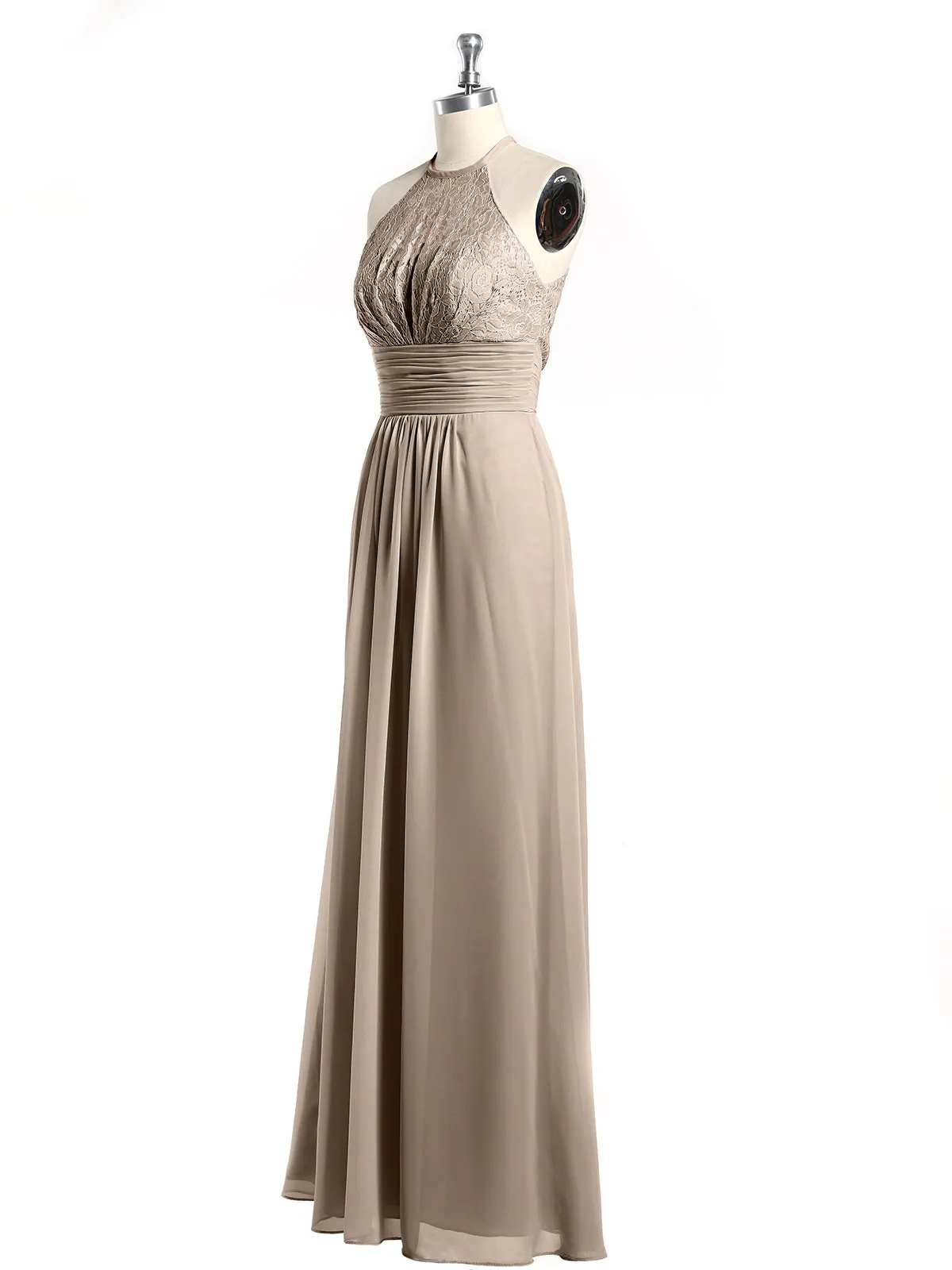 Halter Chiffon And Lace Long Dresses Taupe Plus Size