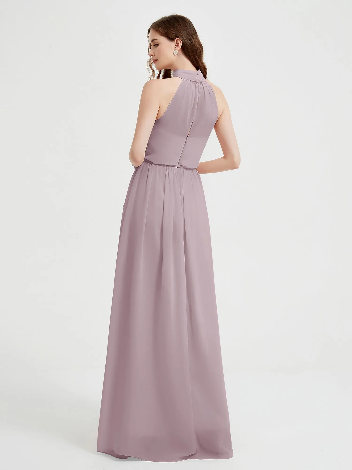 High Neck Chiffon Dresses with Slit and Sash Bow-Dusk