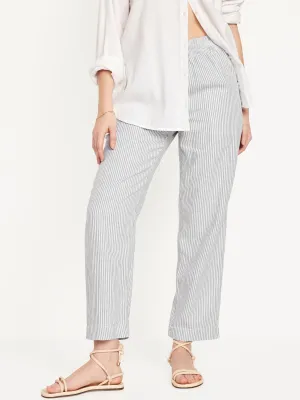 High-Waisted Linen-Blend Straight Pants for Women