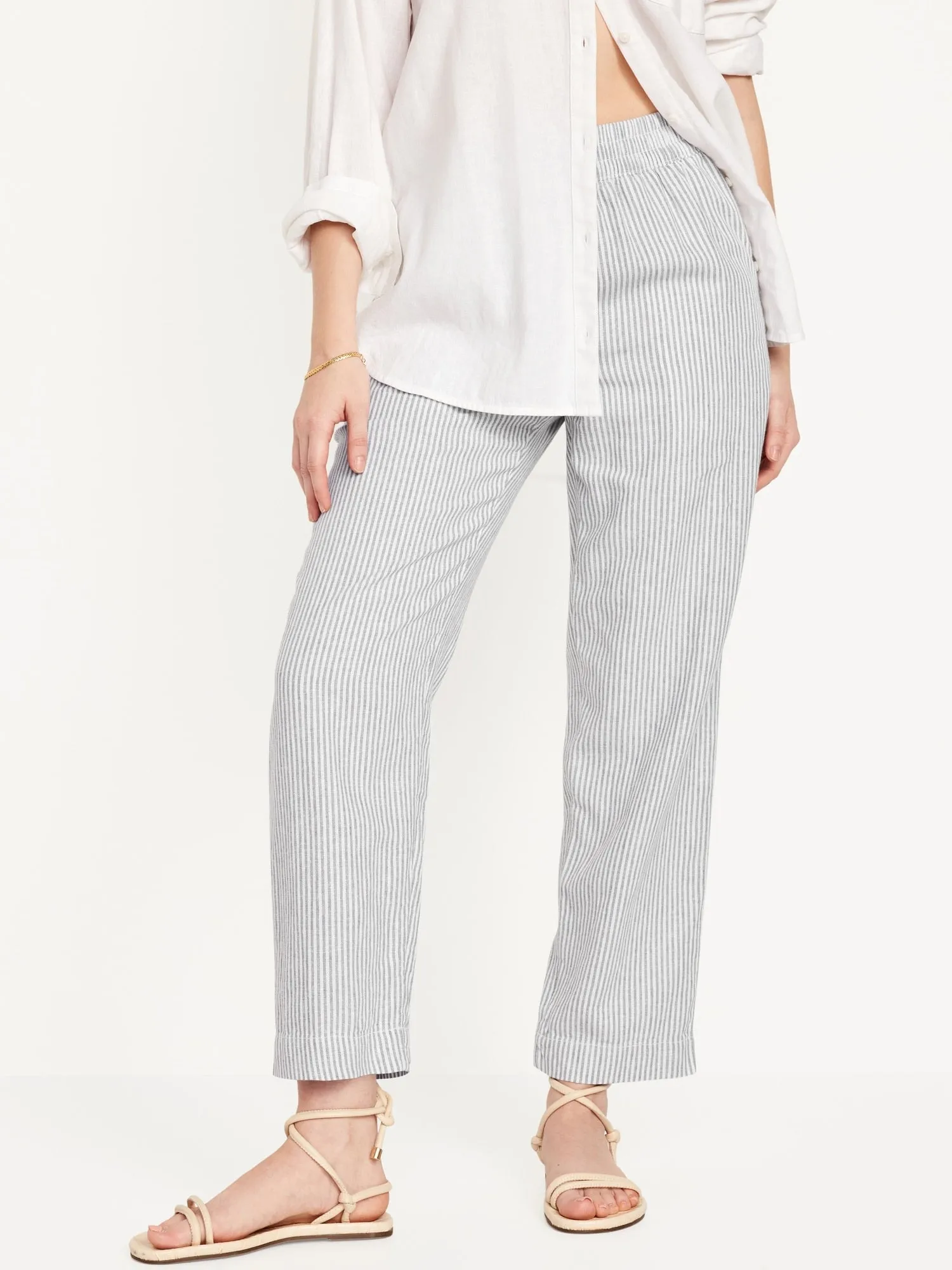 High-Waisted Linen-Blend Straight Pants for Women