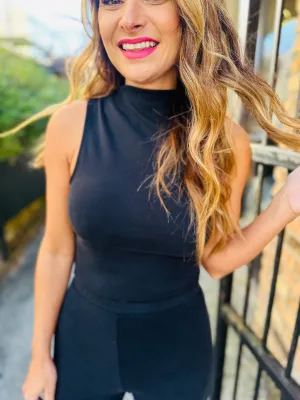 Hustle High Neck Top- Black