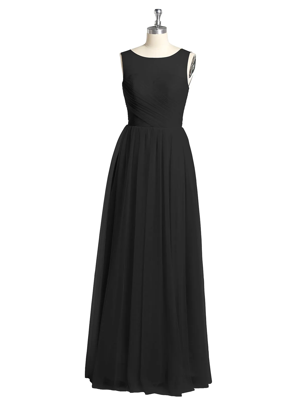 Illusion Neck Cross Tulle Bridesmaid Dresses-Black