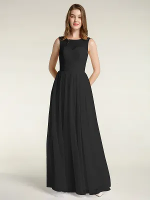 Illusion Neck Cross Tulle Bridesmaid Dresses-Black