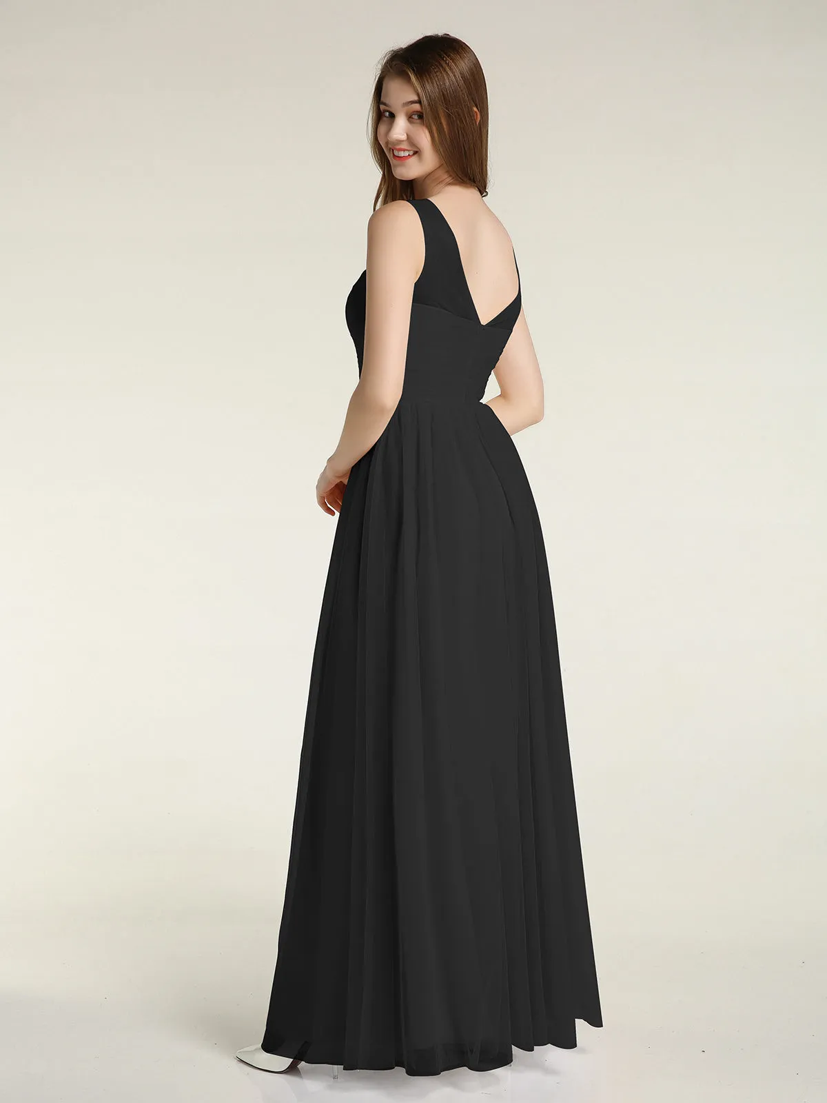 Illusion Neck Cross Tulle Bridesmaid Dresses-Black