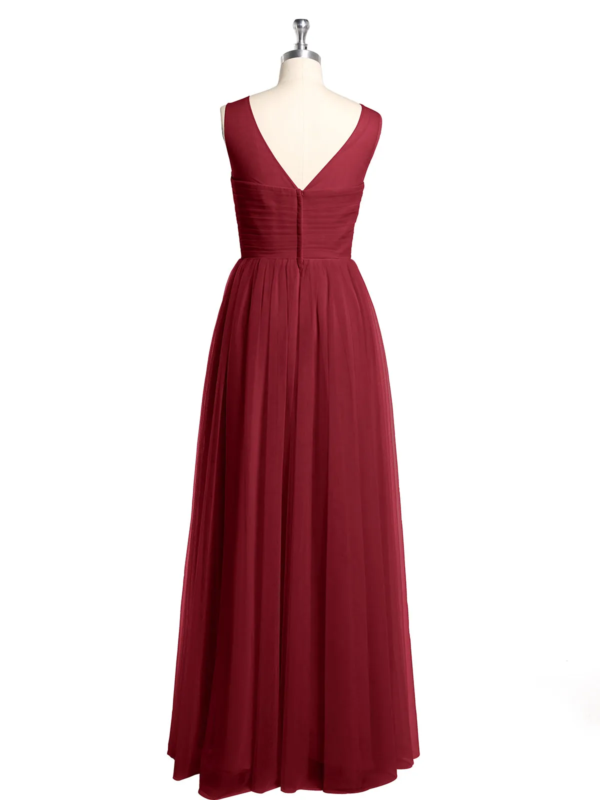 Illusion Neck Cross Tulle Bridesmaid Dresses-Burgundy Plus Size