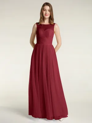 Illusion Neck Cross Tulle Bridesmaid Dresses-Burgundy Plus Size