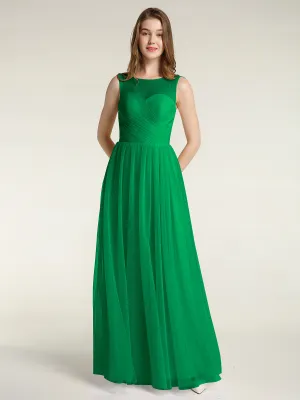 Illusion Neck Cross Tulle Bridesmaid Dresses-Emerald Plus Size