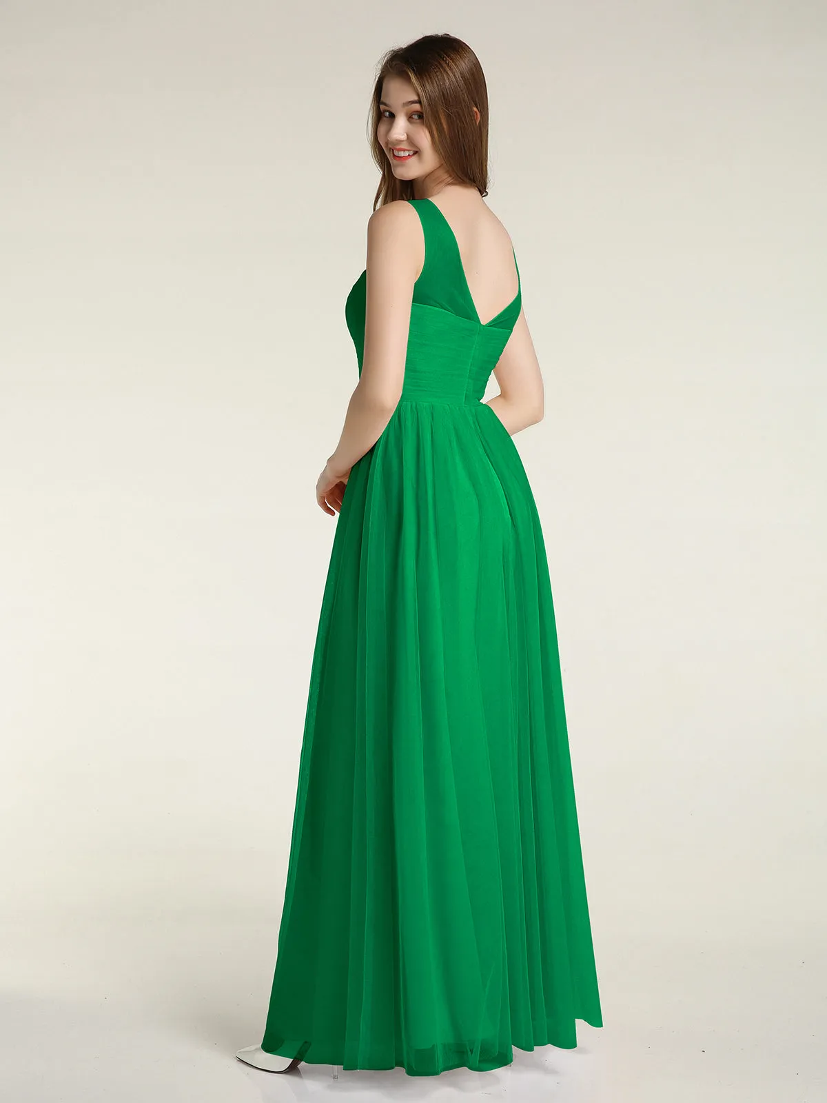 Illusion Neck Cross Tulle Bridesmaid Dresses-Emerald Plus Size