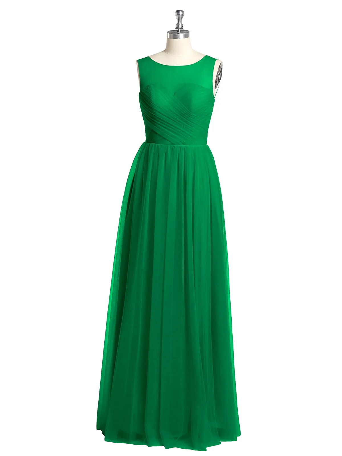 Illusion Neck Cross Tulle Bridesmaid Dresses-Emerald Plus Size
