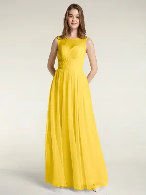 Illusion Neck Cross Tulle Bridesmaid Dresses-Marigold