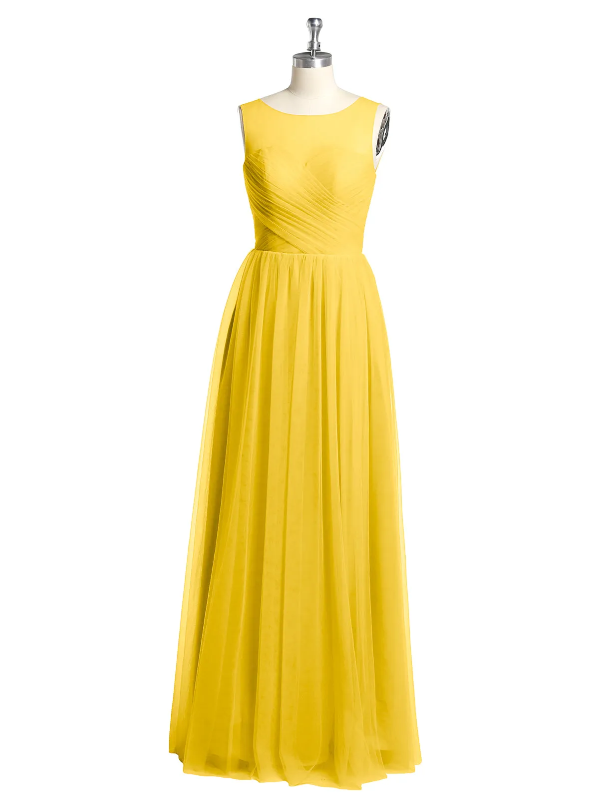 Illusion Neck Cross Tulle Bridesmaid Dresses-Marigold
