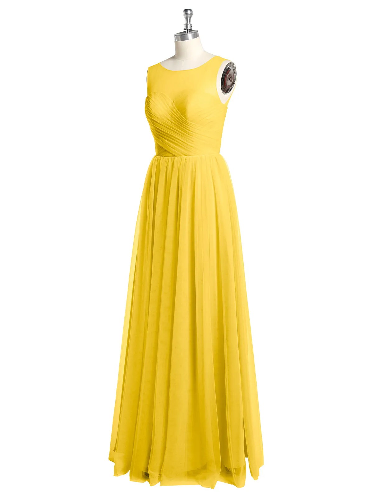 Illusion Neck Cross Tulle Bridesmaid Dresses-Marigold