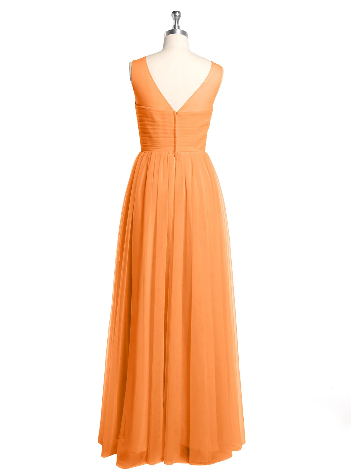 Illusion Neck Cross Tulle Bridesmaid Dresses-Orange Plus Size
