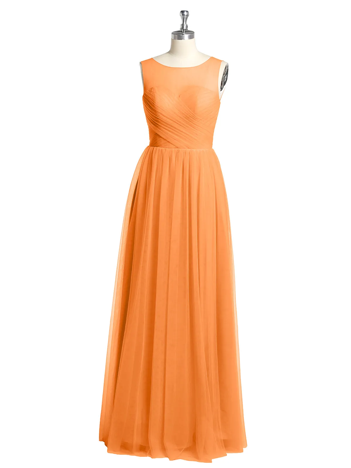 Illusion Neck Cross Tulle Bridesmaid Dresses-Orange Plus Size