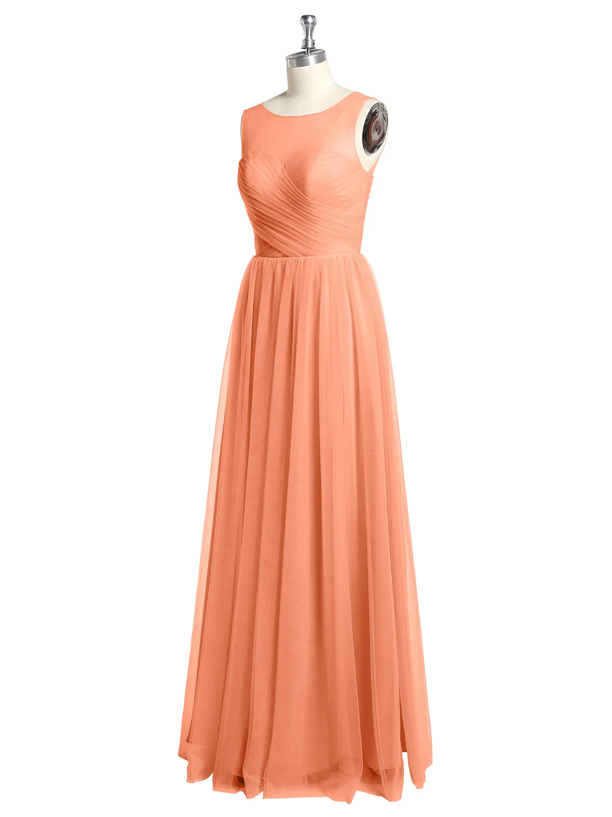 Illusion Neck Cross Tulle Bridesmaid Dresses-Papaya