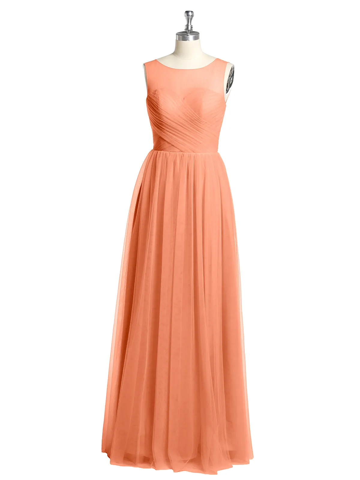 Illusion Neck Cross Tulle Bridesmaid Dresses-Papaya