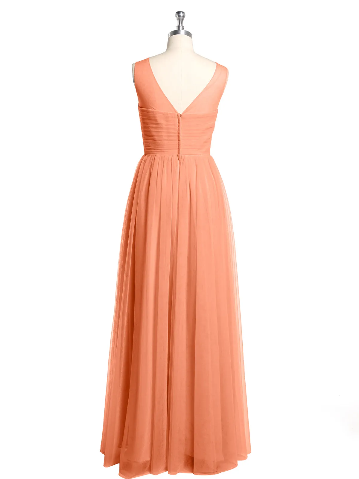 Illusion Neck Cross Tulle Bridesmaid Dresses-Papaya
