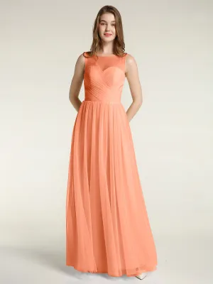 Illusion Neck Cross Tulle Bridesmaid Dresses-Papaya