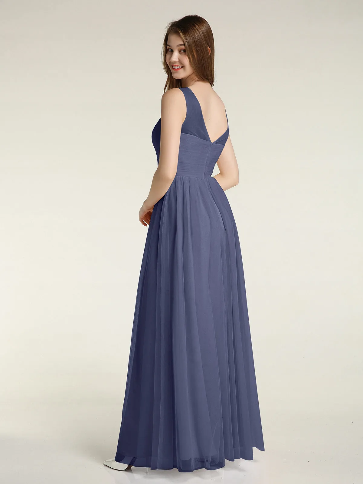 Illusion Neck Cross Tulle Bridesmaid Dresses-Stormy Plus Size
