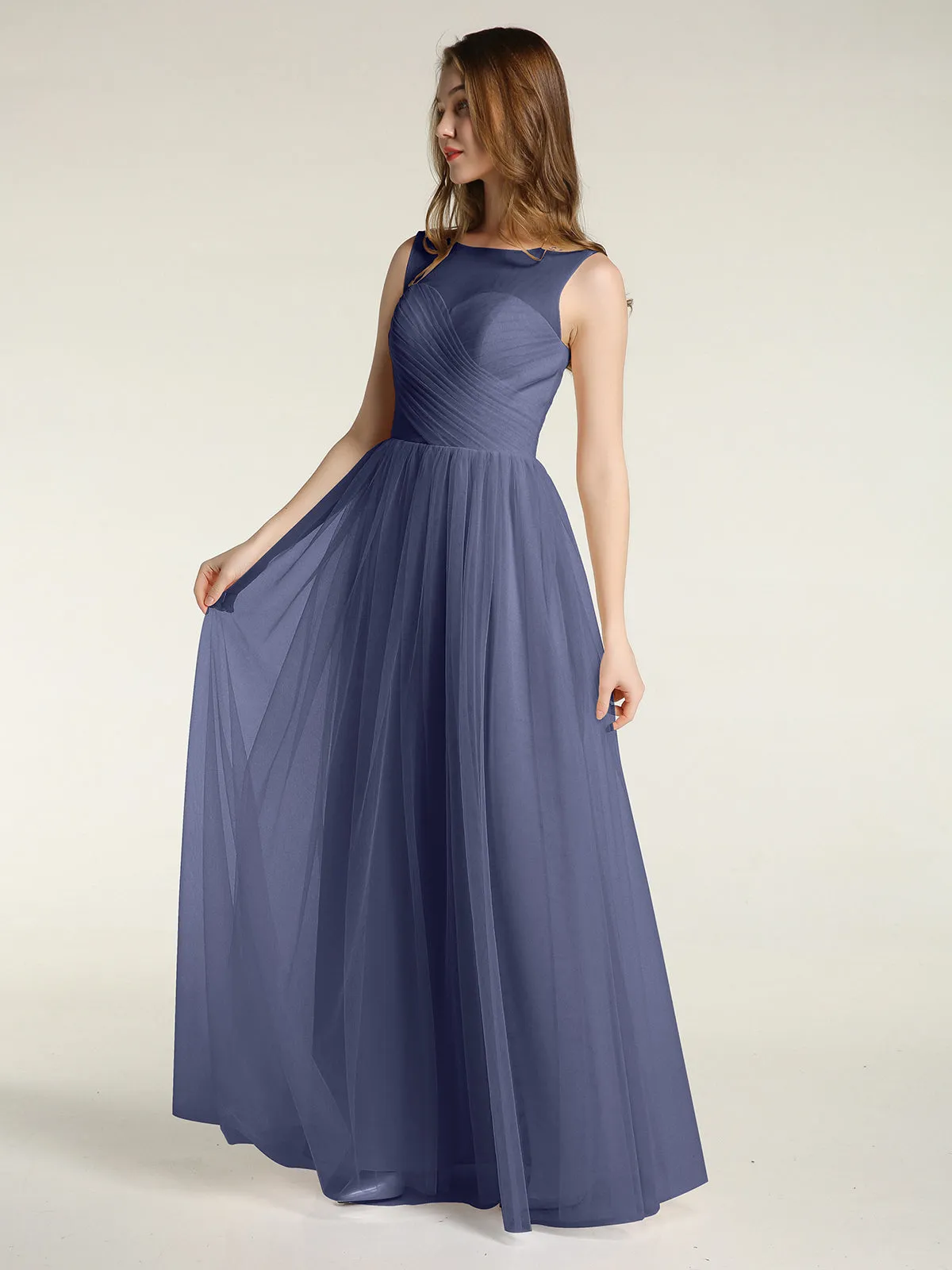 Illusion Neck Cross Tulle Bridesmaid Dresses-Stormy Plus Size