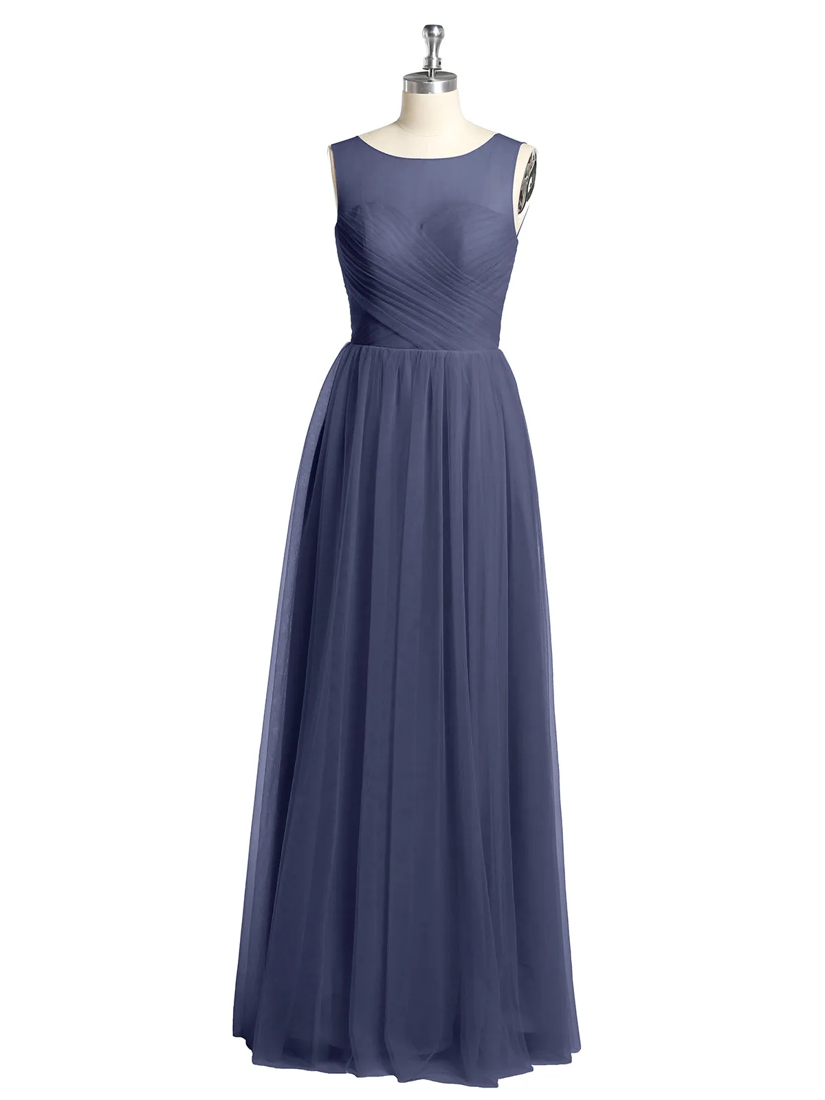 Illusion Neck Cross Tulle Bridesmaid Dresses-Stormy Plus Size