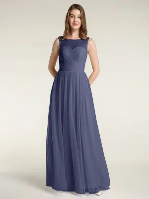Illusion Neck Cross Tulle Bridesmaid Dresses-Stormy Plus Size