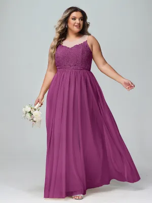 Illusion Neckline Lace and Tulle Maxi Dress-Orchid Plus Size