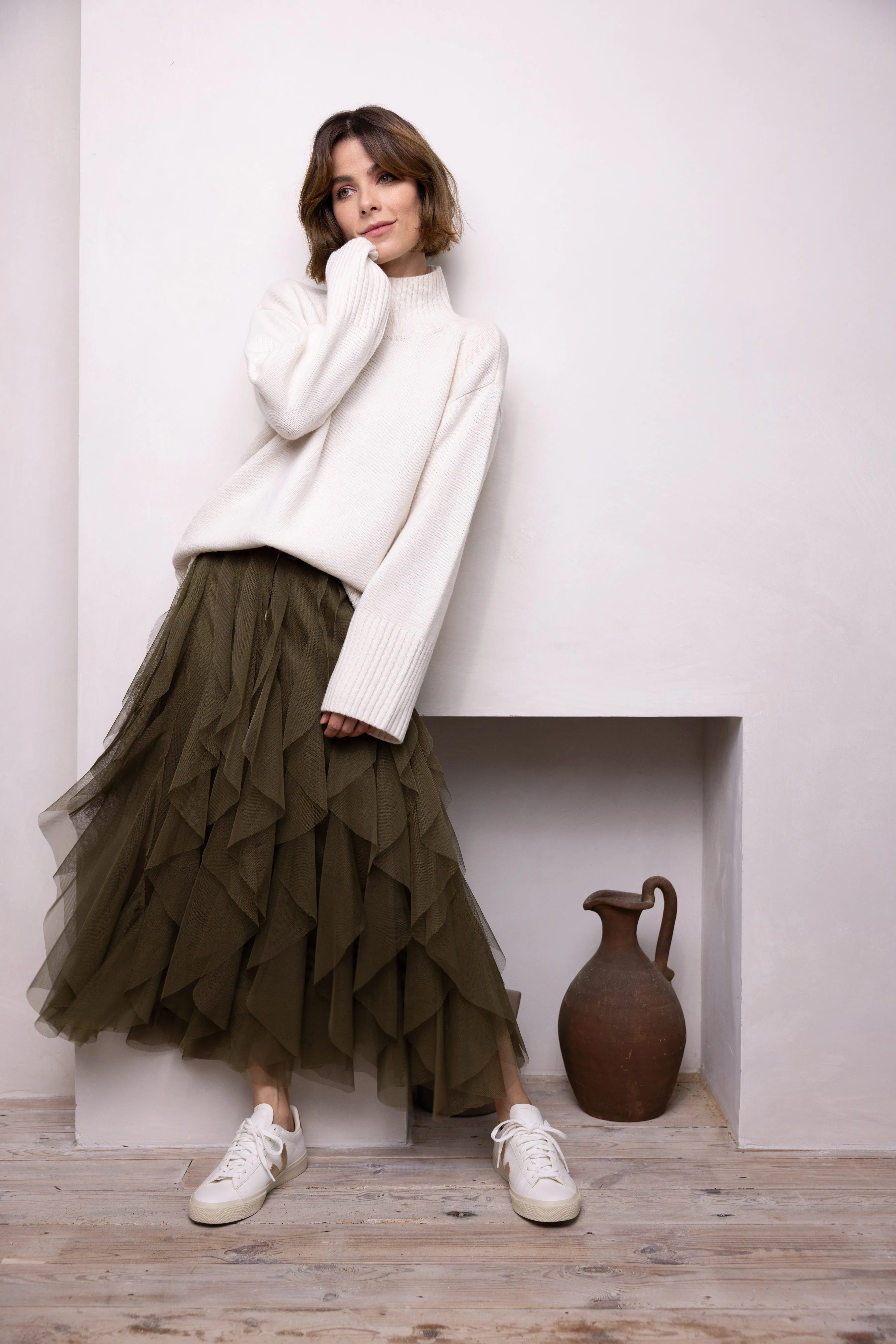 Iris Tulle Maxi Skirt (Olive)
