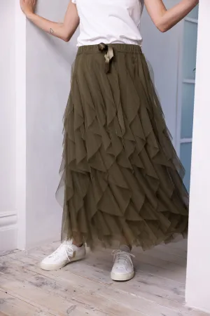 Iris Tulle Maxi Skirt (Olive)