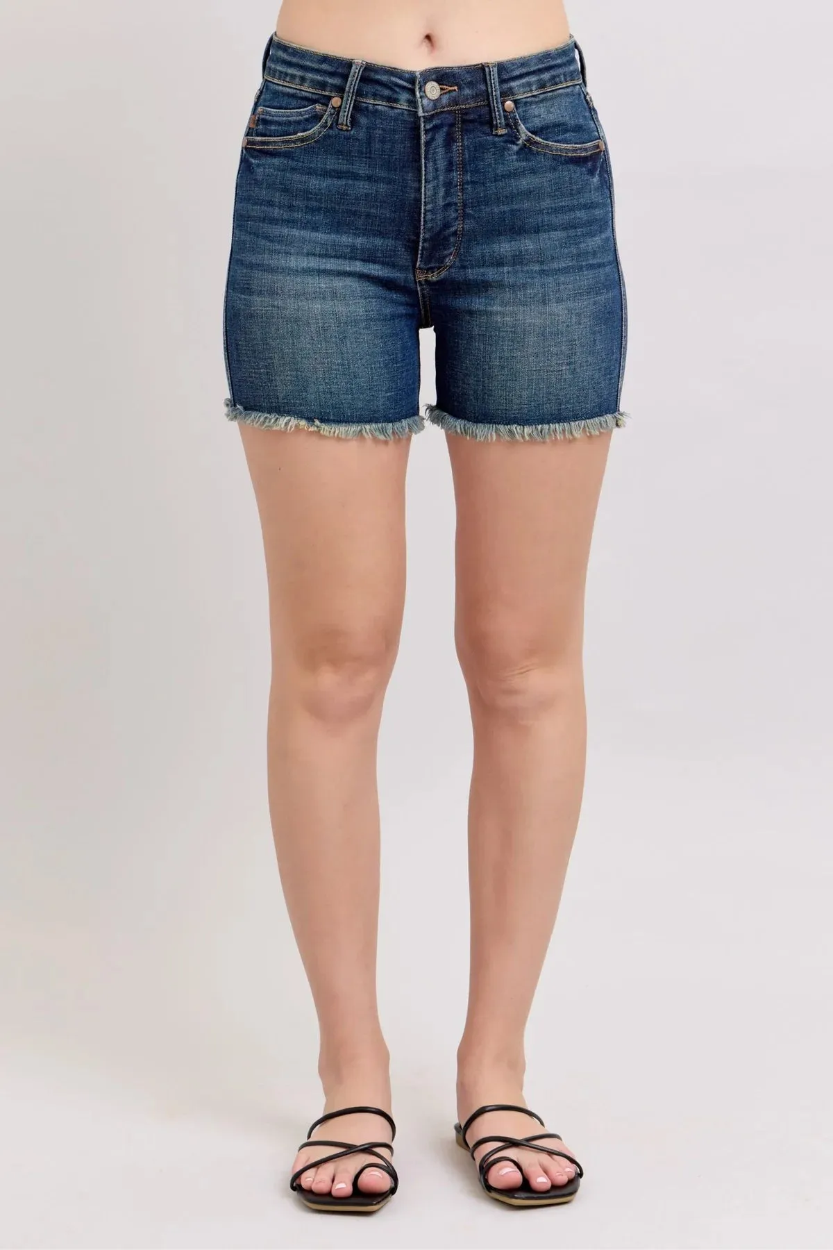 Judy Blue High Waist Tummy Control Fray Hem Short with Shield Back Pocket