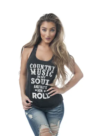 Khanomak Women's Sleeveless Shirt Tank Top Graphic Tee's Country Music In My Soul