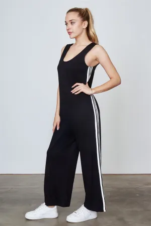 Ladies fashion side stripe contrast sleeveless jumpsuit