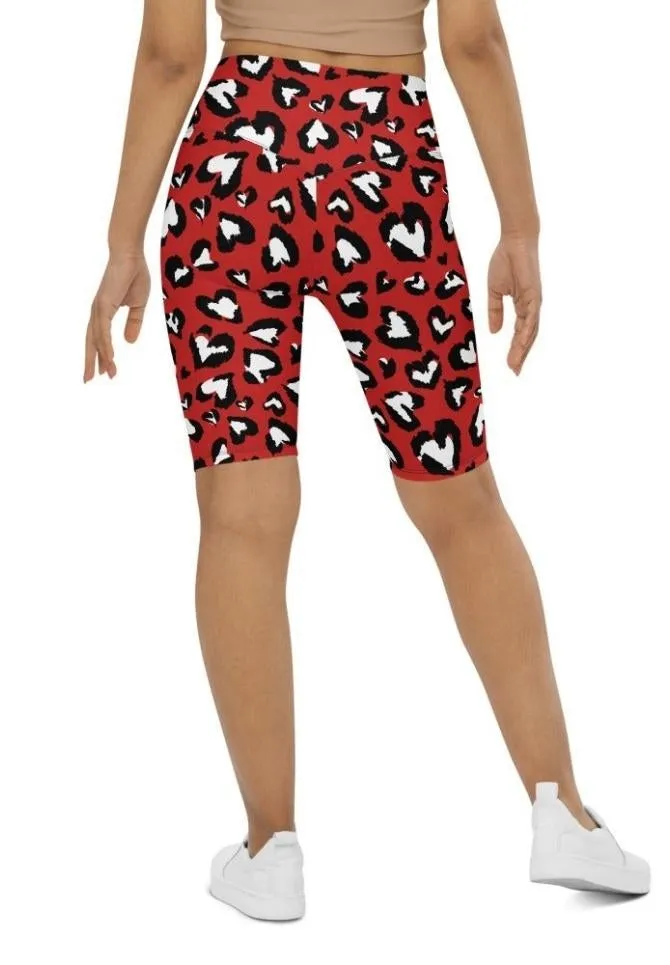 Leopard Hearts Biker Shorts