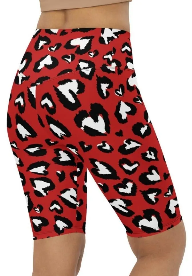 Leopard Hearts Biker Shorts