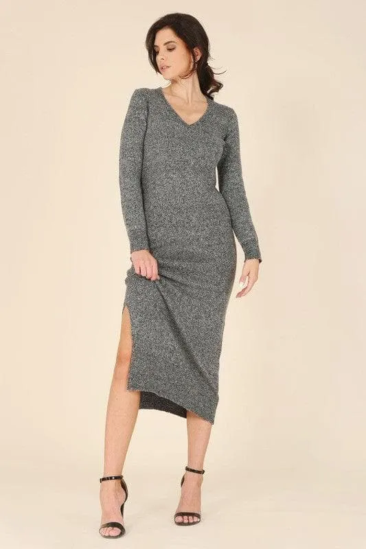 LILOU V-neck Sweater Maxi Dress