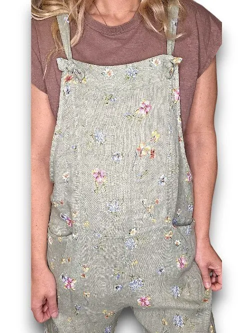 LINEN JUMPSUIT TIE IT YOUR WAY WINDY BLOOM SAGE