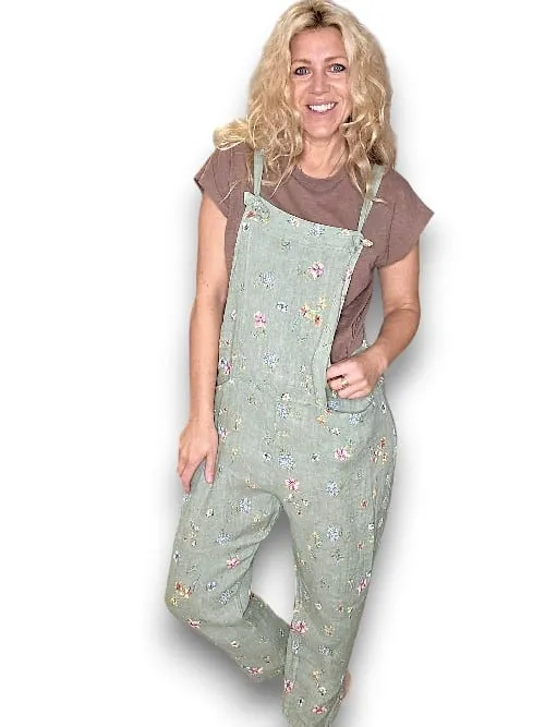 LINEN JUMPSUIT TIE IT YOUR WAY WINDY BLOOM SAGE