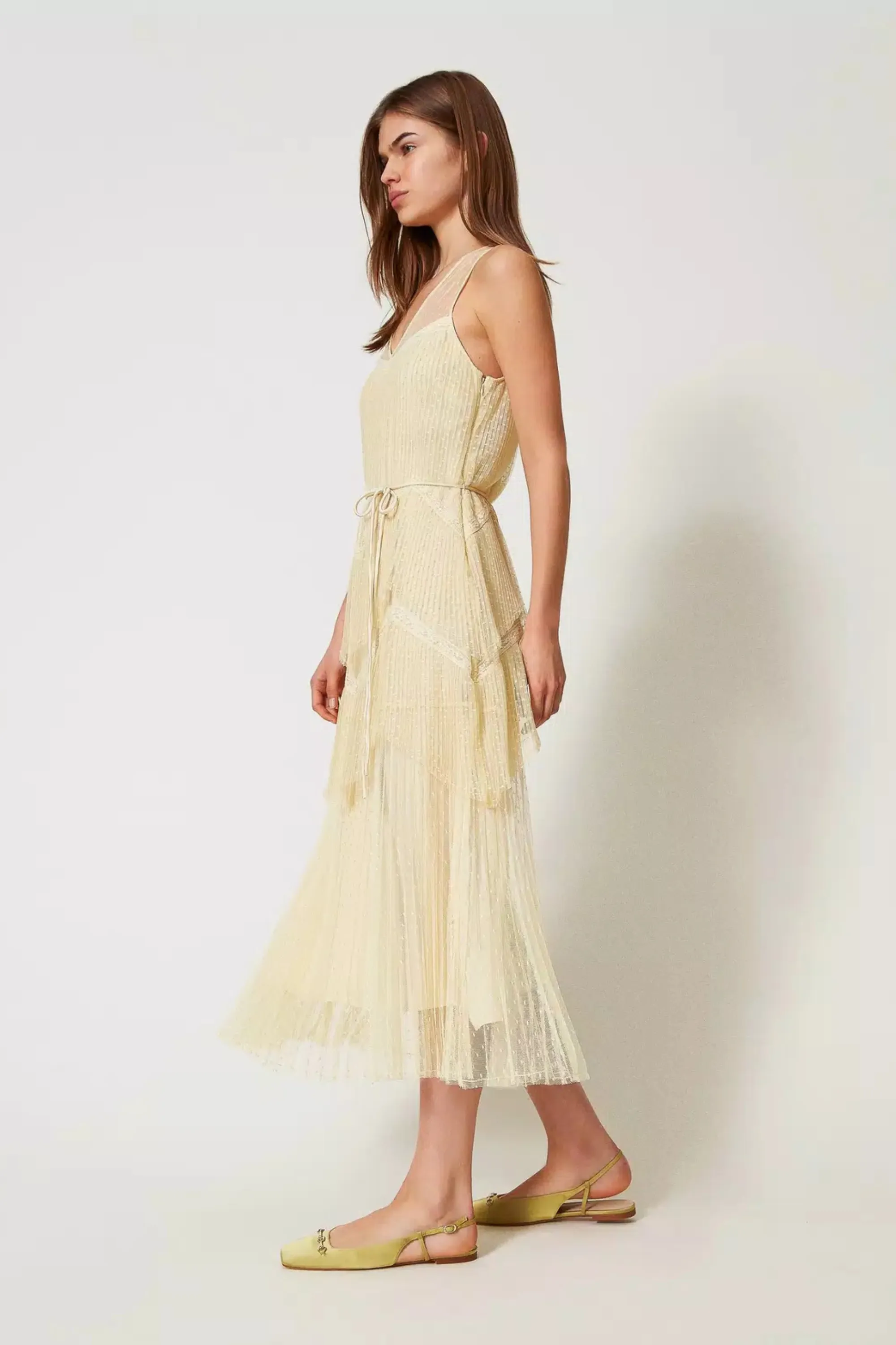 Long tulle dress with pleated flounces - Twinset