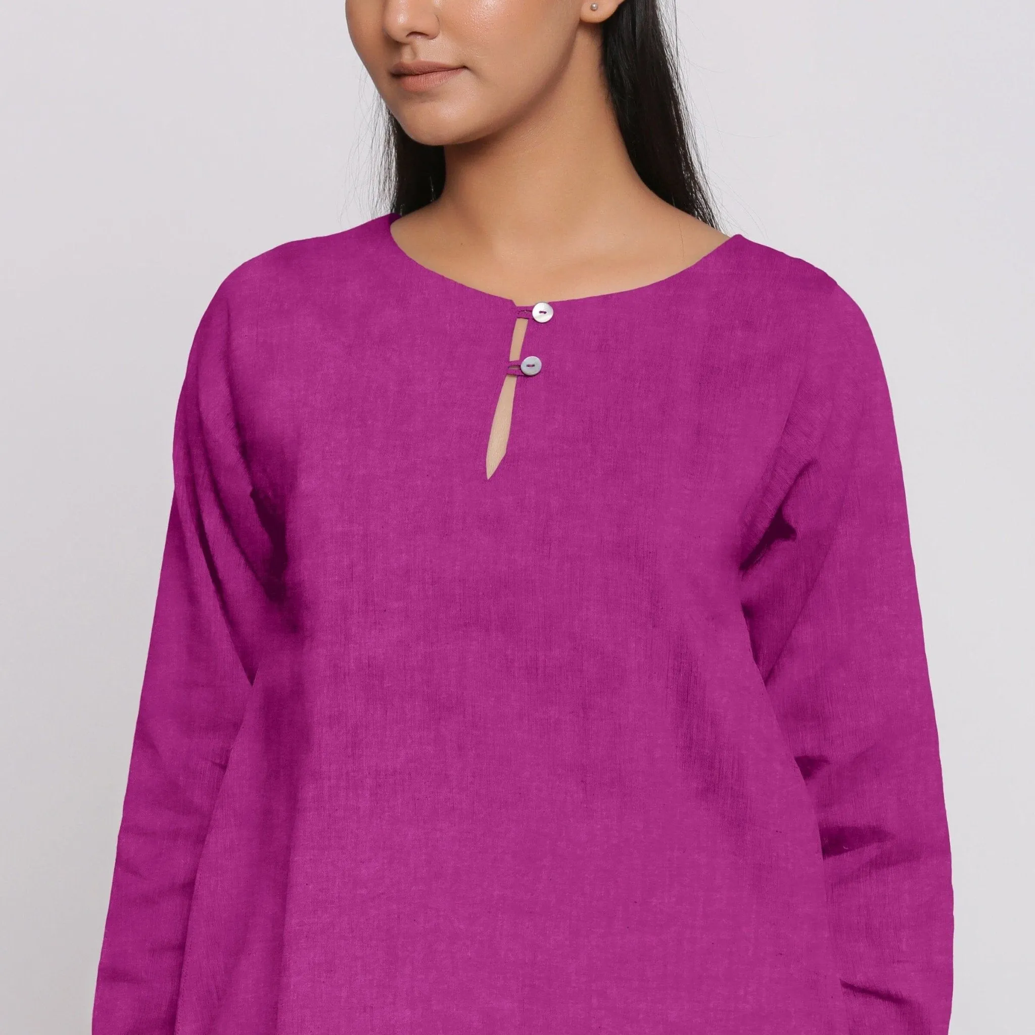 Magenta 100% Linen Flared Tunic Top