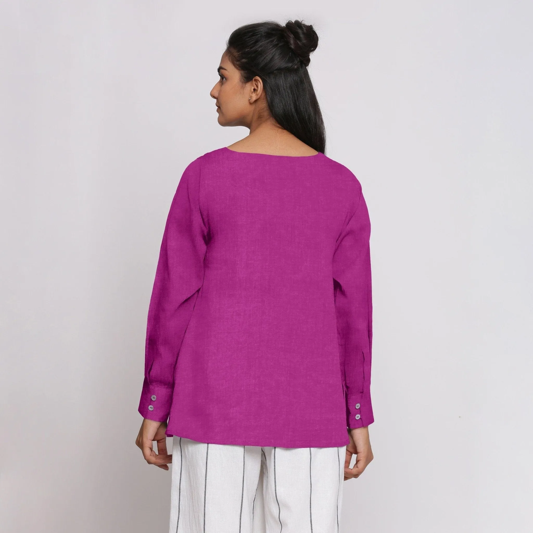Magenta 100% Linen Flared Tunic Top