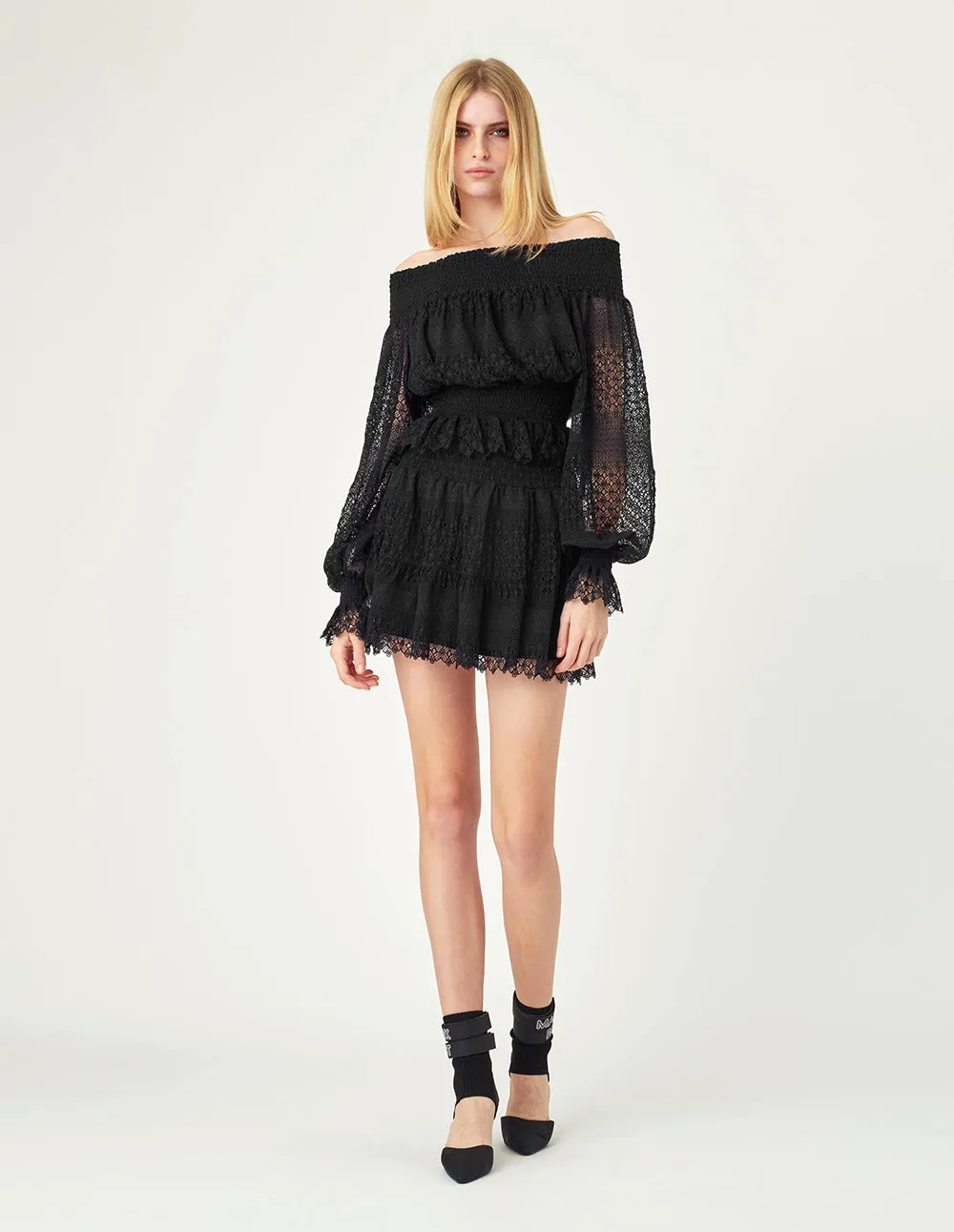 MARK FAST Smocking Lace Mini Skirt