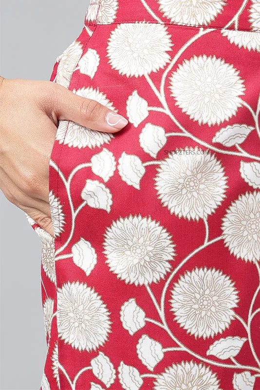 Maroon Cotton Floral Kurta Set