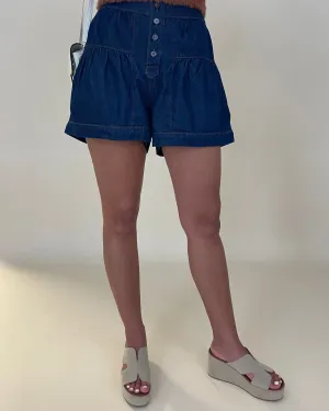 On The Rise Dk Denim Button Shorts