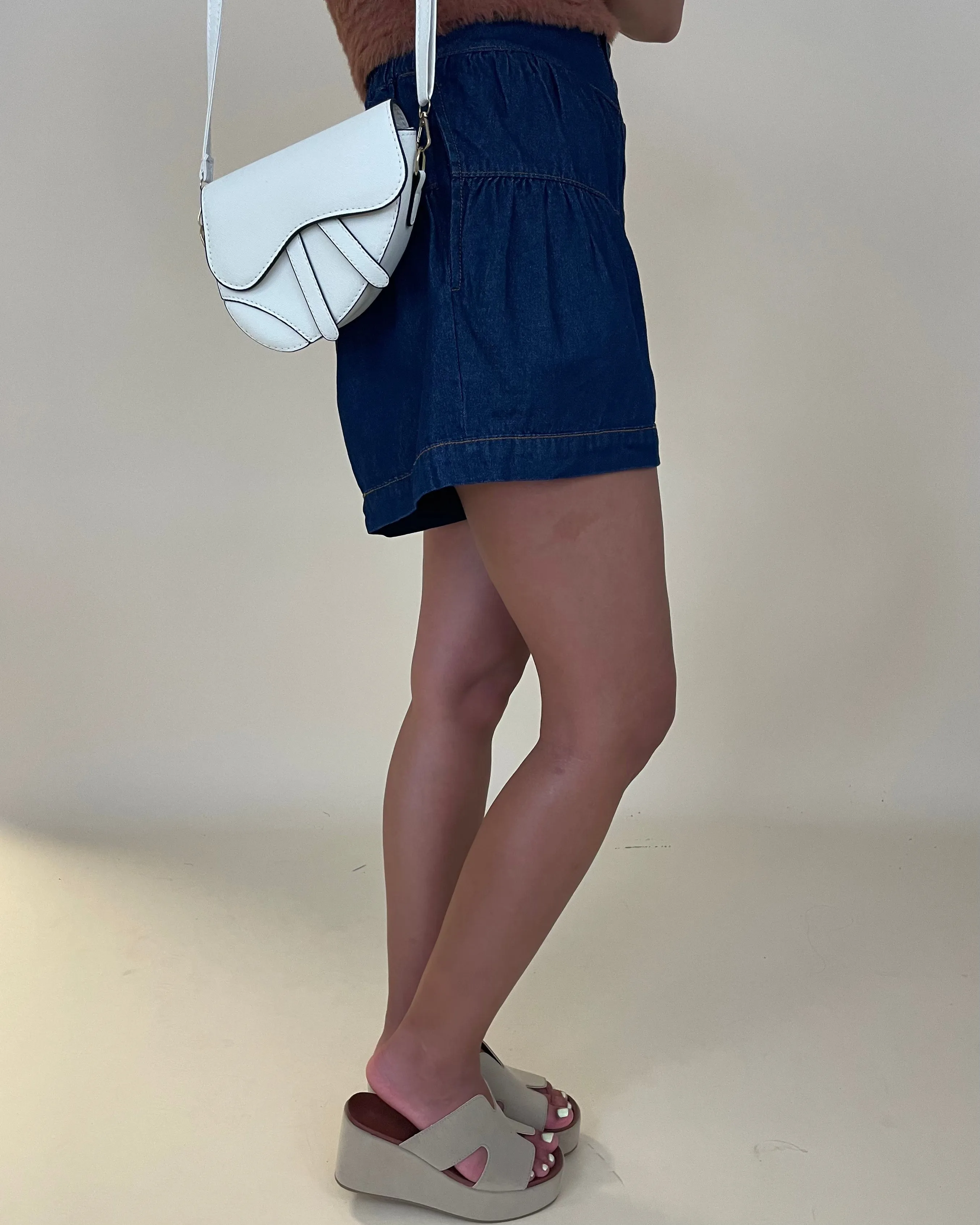 On The Rise Dk Denim Button Shorts