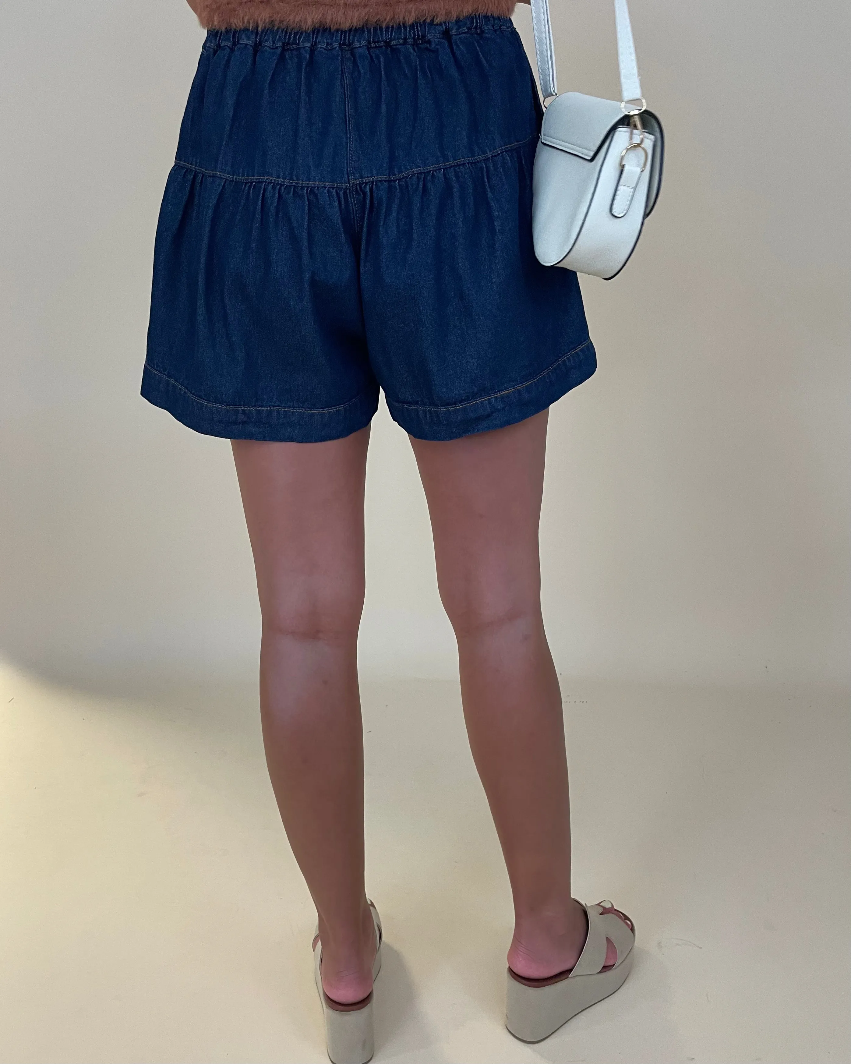 On The Rise Dk Denim Button Shorts