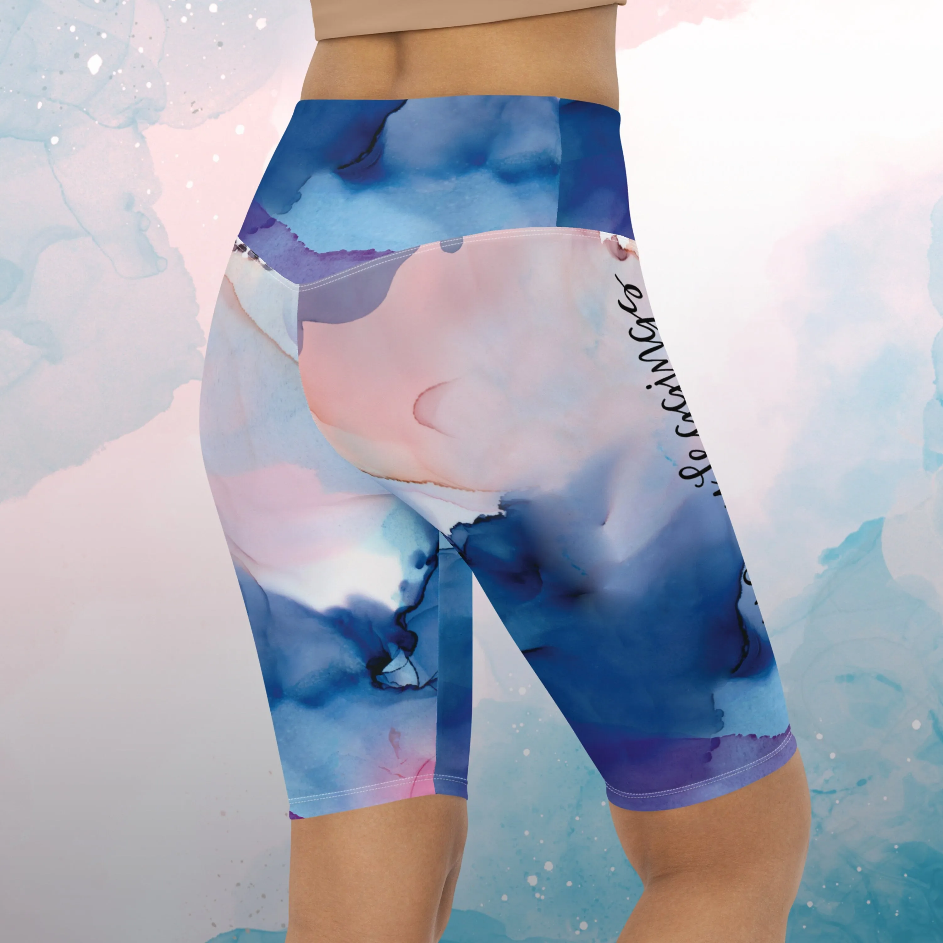 Pastel Marbling Biker Yoga Shorts